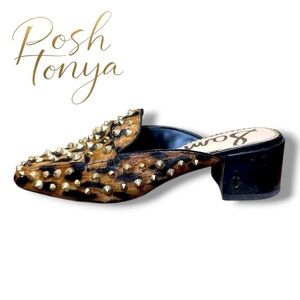 Sam Edelman Augustus Leopard Print Studded Mules Size 5.5 Baddie Old Money Chic